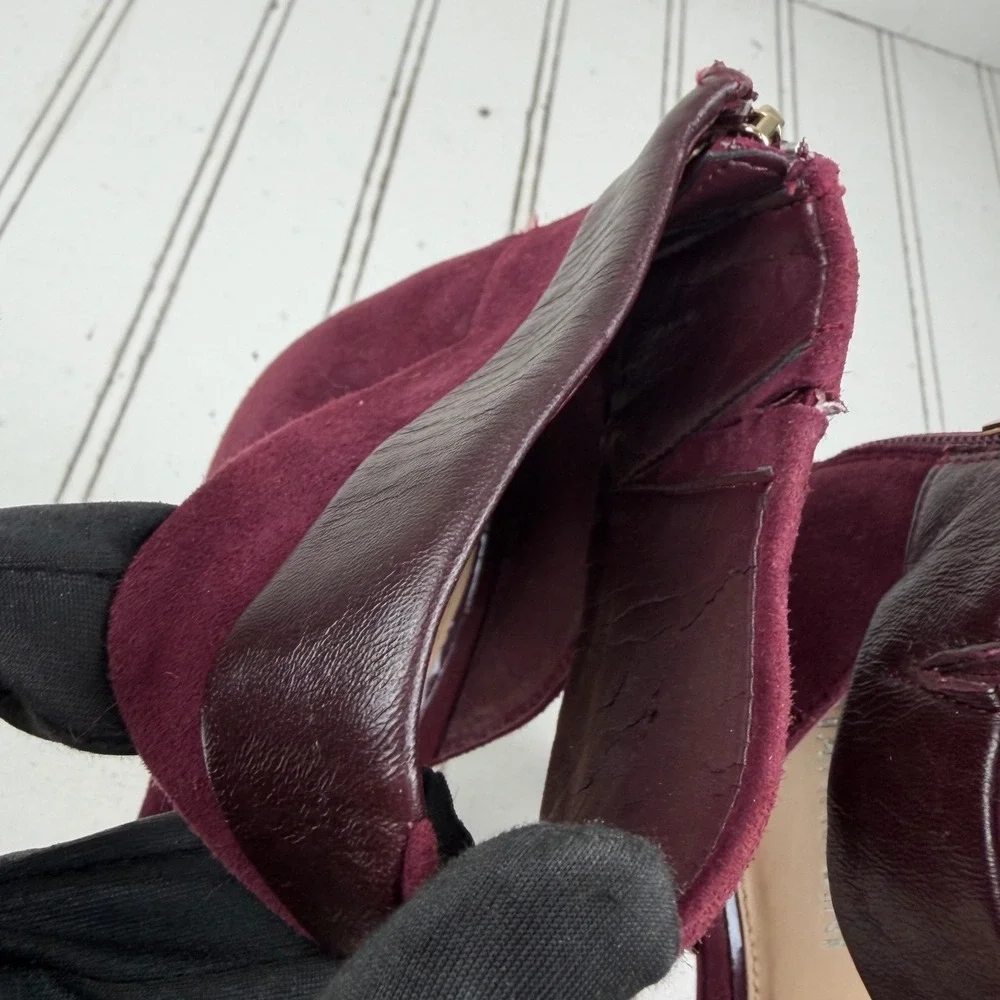Gianni Bini Vintage Burgundy Suede Ankle Strap d'Orsay Heels Women's Size 8.5M